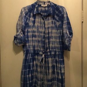 Silk Calvin Klein Size 10 Blue Tie Dye Dress.